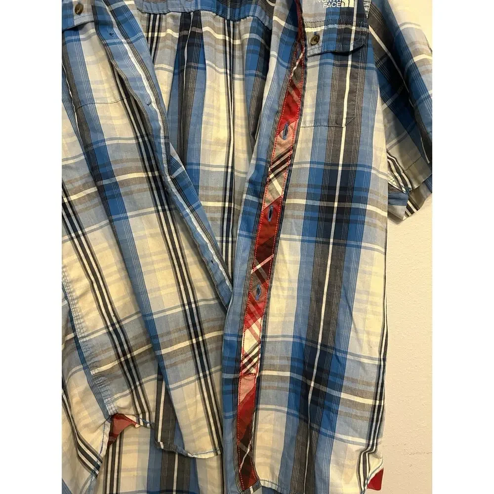 The North Face plaid blue yellow Shirt Men's Large Short-Sleeve western casual
